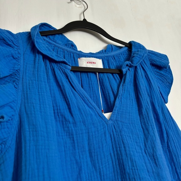 Xirena Bex Cotton Ruffle V-Neck Top in Deep Wave Size XS NEW Gauze Lightweight - Picture 4 of 14